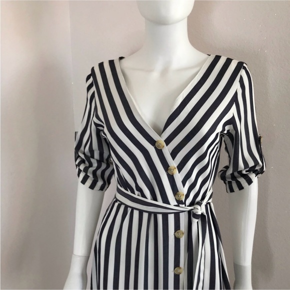 BB DAKOTA 4 Set Sail Stripe Midi Dress In Navy - Picture 5 of 16